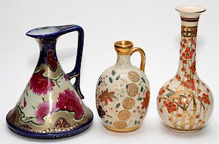 HAND-DECORATED PORCELAIN & POTTERY EWERS & VASE