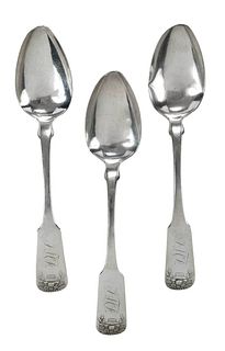 Three Marquand Coin Silver Spoons, Basket of Flowers