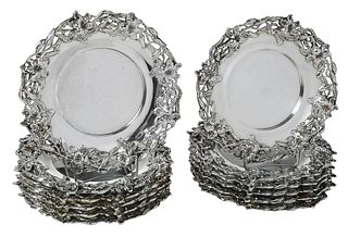 Twelve Sterling Small Plates With Lily Decoration