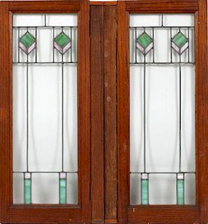 LEADED AND STAINED GLASS WINDOWS PAIR