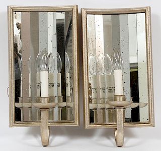 SINGLE-LIGHT GILT METAL AND MIRRORED SCONCES FOUR