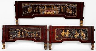 CHINESE CARVED WALL PLAQUES IN RELIEF 3 PCS.