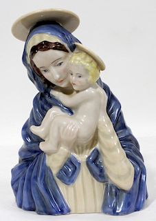 HAND PAINTED PORCELAIN FIGURE OF MADONNA & CHILD
