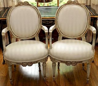 BAKER FURNITURE CO. LOUIS XVI STYLE ARMCHAIRS PAIR