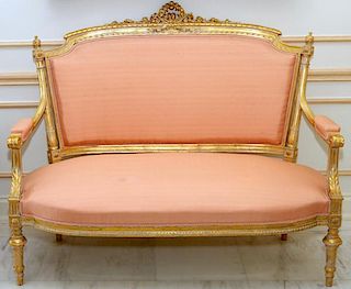 LOUIS XVI STYLE DECORATED WOOD SETTEE