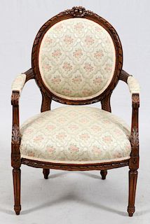 FRENCH LOUIS XVI STYLE WALNUT FAUTEUIL