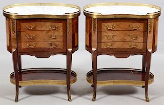FRENCH LOUIS XV STYLE MARBLE TOP FRUITWOOD TABLES