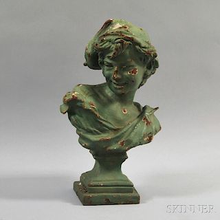 Green-painted Cast Iron Bust of a Boy