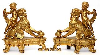 FRENCH GILT BRONZE FIGURAL CHENETS LATE 19TH C.