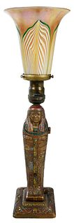 Louis V. Aronson Mummy Bronze Lamp with Steuben Shade