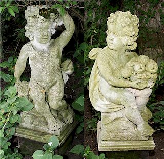 FRENCH CEMENT FIGURAL GARDEN SCULPTURES TWO