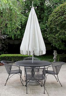 WROUGHT IRON PATIO TABLE & SET OF CHAIRS