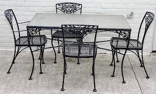 WOODARD WROUGHT IRON PATIO TABLE & SET OF CHAIRS