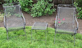 WROUGHT IRON CHAIRS & SIDE TABLE THREE PIECES