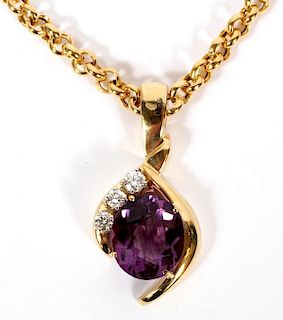 NATURAL AMETHYST DIAMOND & 14KT GOLD NECKLACE