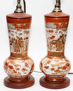 JAPANESE KUTANI PORCELAIN VASES MOUNTED AS LAMPS