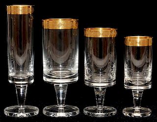 MURANO GLASS GOLD-BAND STEMWARE 58 PIECES