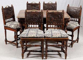 NORTHERN EUROPEAN WALNUT DINING TABLE & CHAIRS