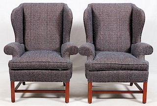 WINGBACK CHENILLE PAIR OF WINGBACK CHAIRS & OTTOMAN
