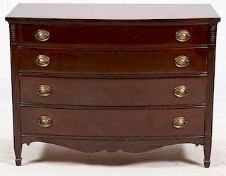 MAHOGANY BOW-FRONT CHEST OF FOUR DRAWERS C. 1940
