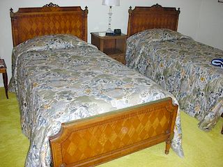 FRENCH STYLE SATINWOOD TWIN BEDS PAIR