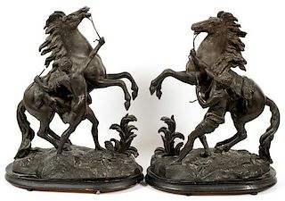 AFTER COUSTEAU SPELTER MARLEY HORSES C. 1900
