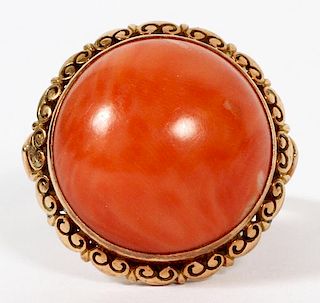 14KT YELLOW GOLD & CORAL RING EARLY 20TH C.