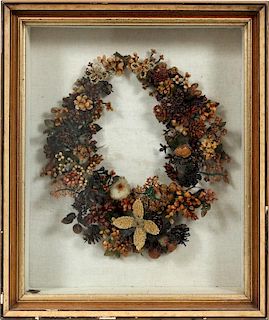 VICTORIAN SEED WREATH IN SHADOWBOX FRAME