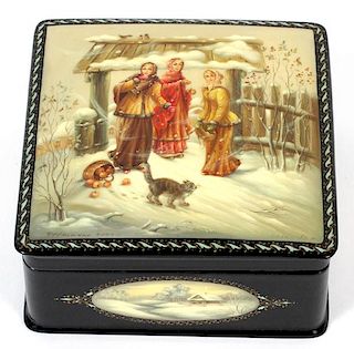 RUSSIAN LACQUER HINGED BOX