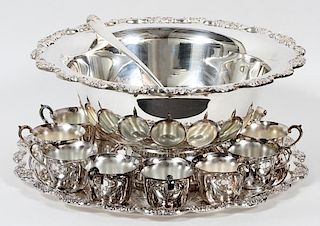 TOWLE & LEONARD SILVERPLATE PUNCHBOWL SET 15 PIECES