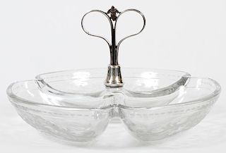 HAWKES STERLING & ETCHED GLASS RELISH DISH