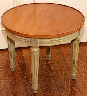 LOUIS XVI STYLE WALNUT OCCASIONAL TABLES, TWO H 16", DIA 20"