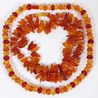 AMBER BEAD NECKLACES, TWO