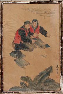 CHINESE WATERCOLOR ON PAPER OF AIRMEN