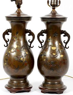 JAPANESE BRONZE GOLD ONLAID TABLE LAMPS 19TH.C.