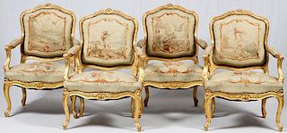 FRENCH LOUIS XV STYLE AUBUSSON ARMCHAIRS 19TH C.