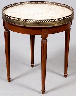 FRENCH STYLE CARVED WALNUT, MARBLE TOP SIDE TABLE