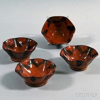 Set of Four Redware Custard Cups