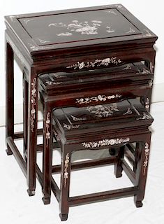 CHINESE ROSEWOOD AND MOTHER-OF-PEARL NEST OF TABLES
