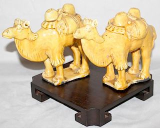 CHINESE GLAZED EARTHENWARE POTTERY CAMELS C. 1900