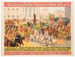 Barnum and Bailey Greatest Show on Earth. Parade Section 8. Racing and Zoological Division of the New Million Dollar Free Street Parade.