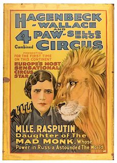 Hagenbeck-Wallace and Forepaugh-Sells Combined Circus. Mlle. Rasputin, Daughter of the Mad Monk Whose Power in Russia Astounded the World.