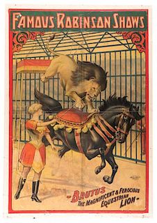 Famous Robinson Shows. Brutus the Magnificent & Ferocious Equestrian Lion