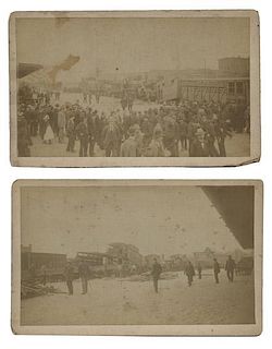 Set of Five Cabinet Card Photos of a Train Wreck Involving the Barnum and Bailey Greatest Show on Earth.