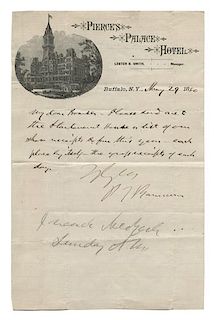 Signed and Dated Note from P.T. Barnum.