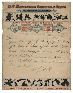 Alf. Ringling Note on R. T. Richards Supreme Show Letterhead.