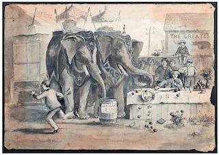 Comical Charcoal Drawing of Circus Elephants.