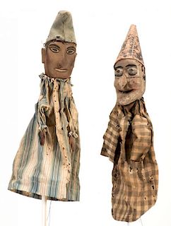 Group of Carved Wooden Punch and Judy Hand Puppets.