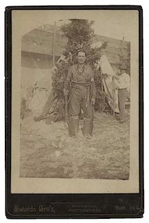 Cabinet Card Photo of Frontiersman in Native American Clothing.