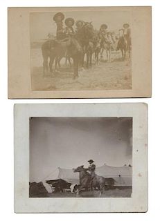 Four Cabinet Card Photos of Cowboys and Native American Riders.